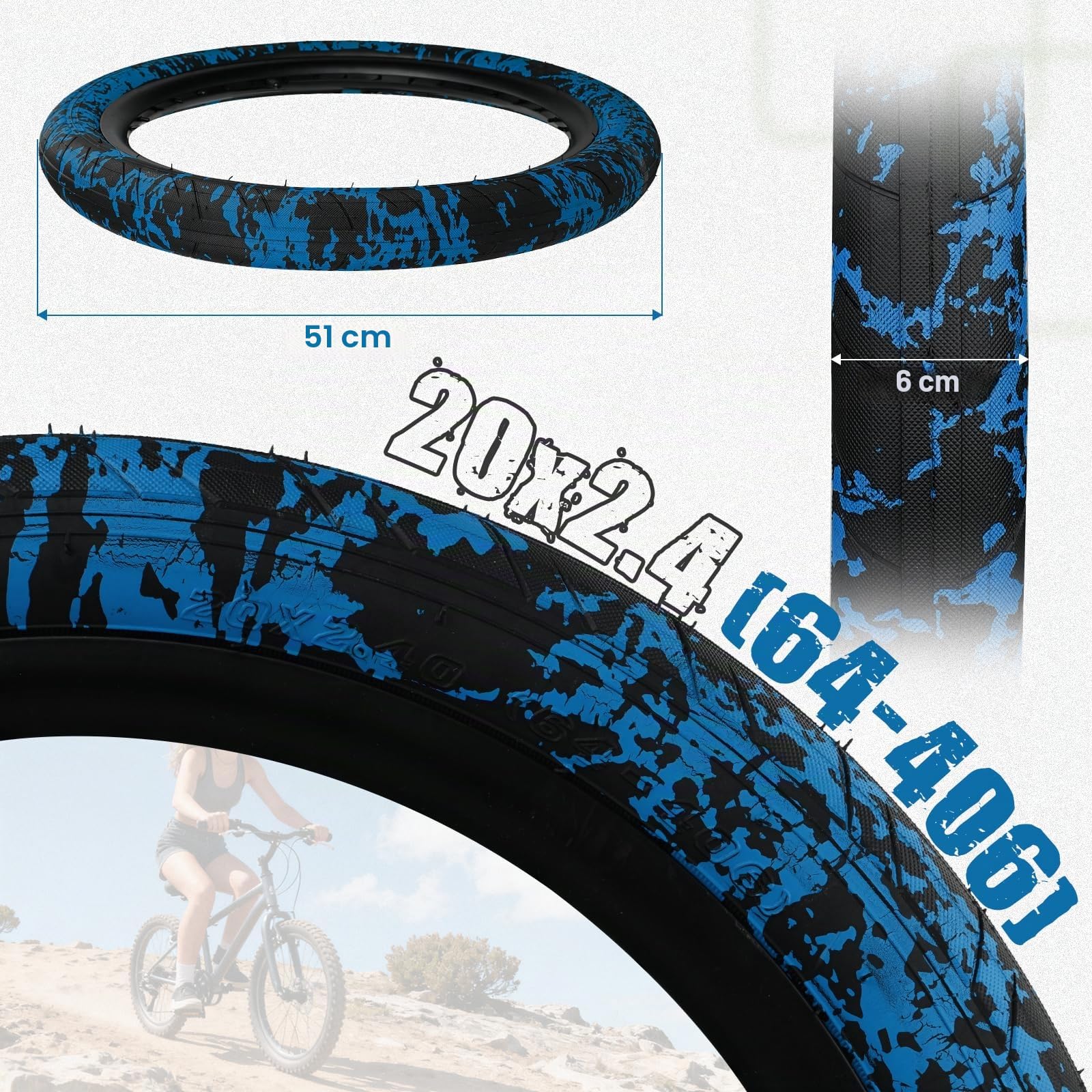 MEGHNA Pneu de VTT 20 x 2,4" (64-406) - Profil solide - Pour VTT, BMX, vélos pliants