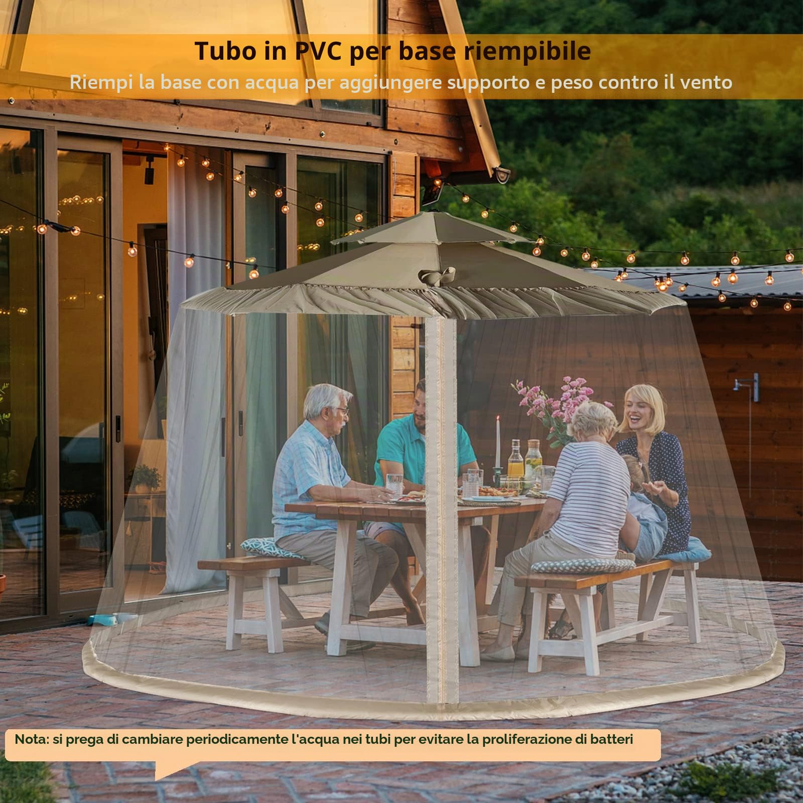 LIFEZEAL Zanzariera Ombrellone da Giardino, Zanzariera Gazebo da Patio, Regolabile, Schermo Rete per Esterno Anti Zanzara, Mosche, AntiVento, 2 Aperture a Cerniera, Stabile Base,12,5x2,3m, Beige