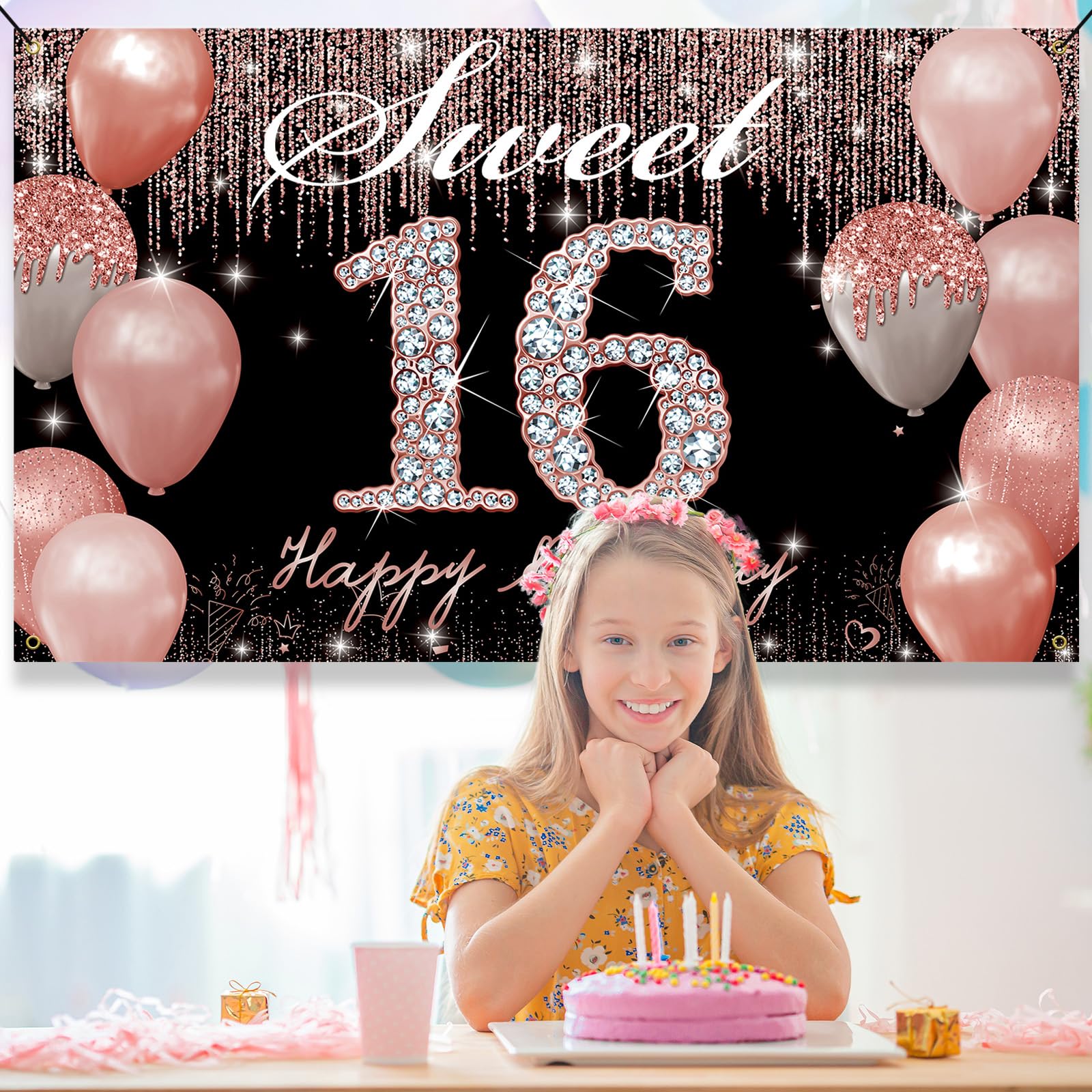 Sweet 16th Birthday Banner – Roségold – 180 X 120 Cm – Mit Ösen – Glitzernde Schrift – Perfekt Als Party-Hintergrund & Fotowand – Für Mädchen Sweet 16th Birthday Banner – Roségold – 180 X 120 Cm – Mit Ösen – Glitzernde Schrift – Perfekt Als Party-Hintergrund & Fotowand – Für Mädchen