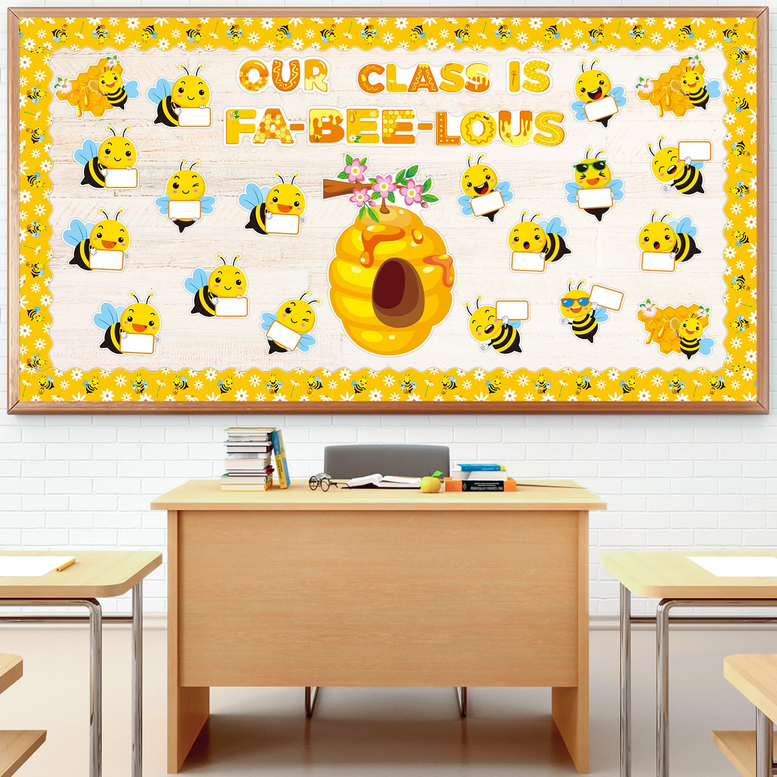 67-Piece Bee Bulletin Board Set – Cute Beehive Cutouts, Name Tags, Borders & 'Our Class Is Fa-Bee-Lous' Theme For Classroom & Home