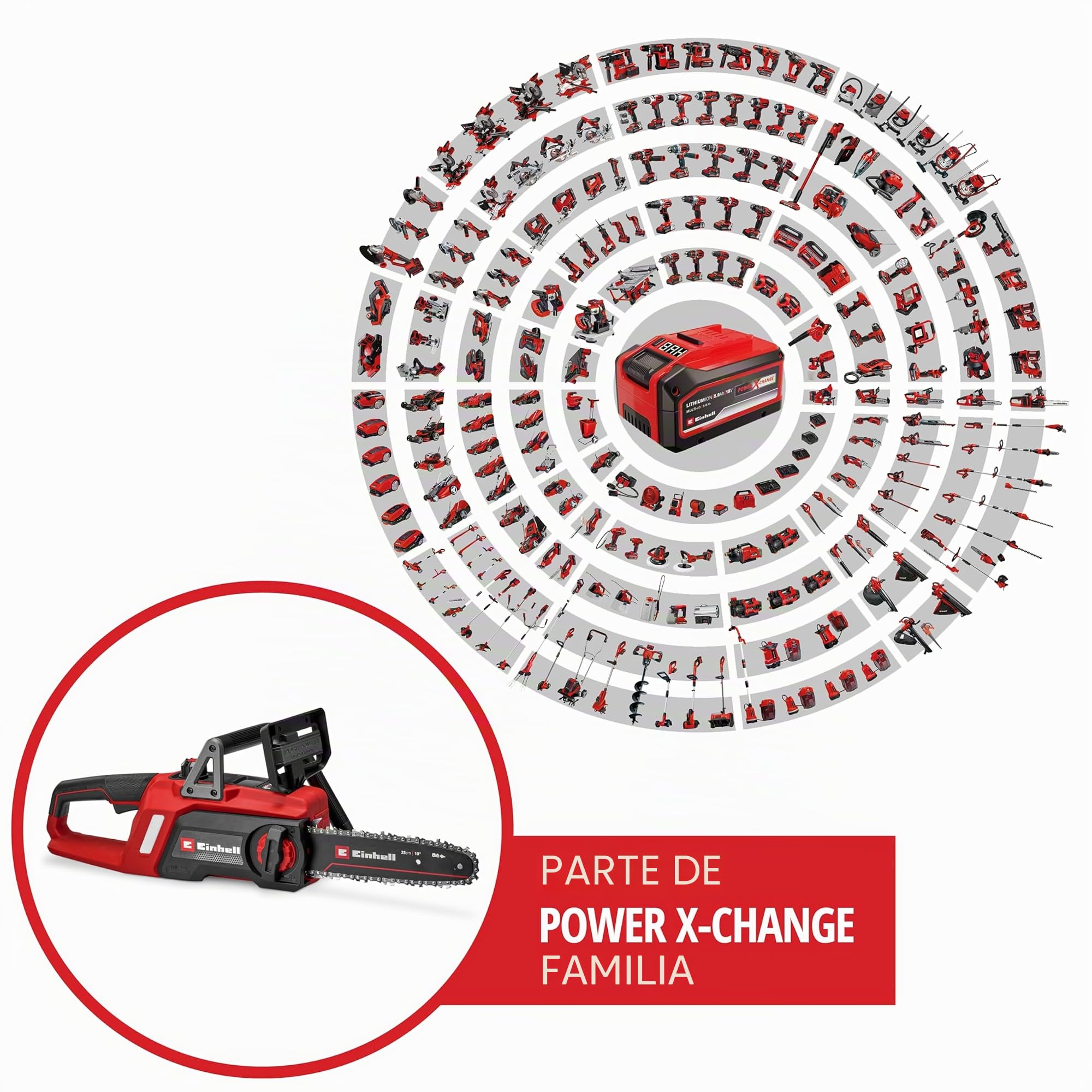 Einhell Motosierra con batería GE-LC 18/25 Li BL-Solo | PXC | 18 V | hasta 2 PS/1,5 kW | Brushless | 22,5 cm de longitud de corte | 6,5 m/s de velocidad de cadena | sin batería