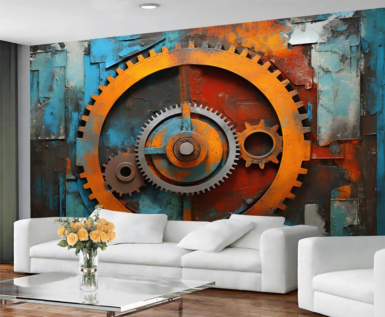 Steampunk Gears Wall Murals Peel and Stick Machine Parts Vintage Wallpaper for Bedroom, Clock Mechanism Self-Adhesive Wallpaper Large Poster for Kids Room Living Room Decor