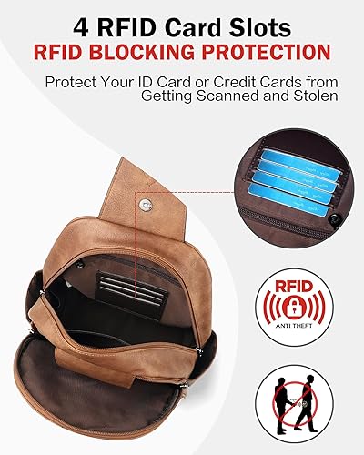 Miniatura 4 de FADEON Bolso bandolera grande para mujer, bolso cruzado de cuero de diseñador antirrobo, riñoneras RFID para viajes