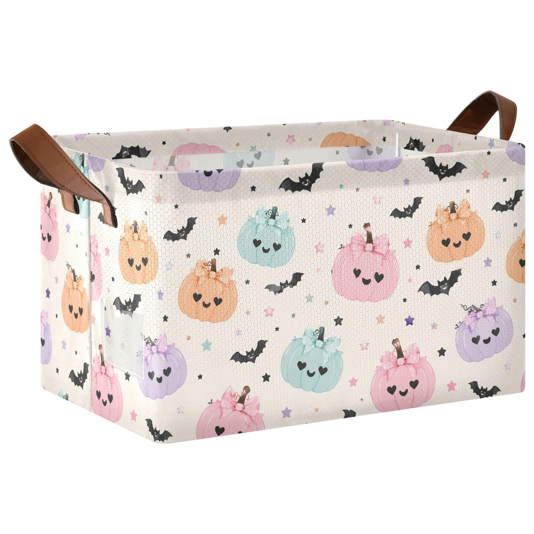 Kutsu Pumpkins Bats Foldable Storage Basket Collapsible Bin With Handles For Shelves