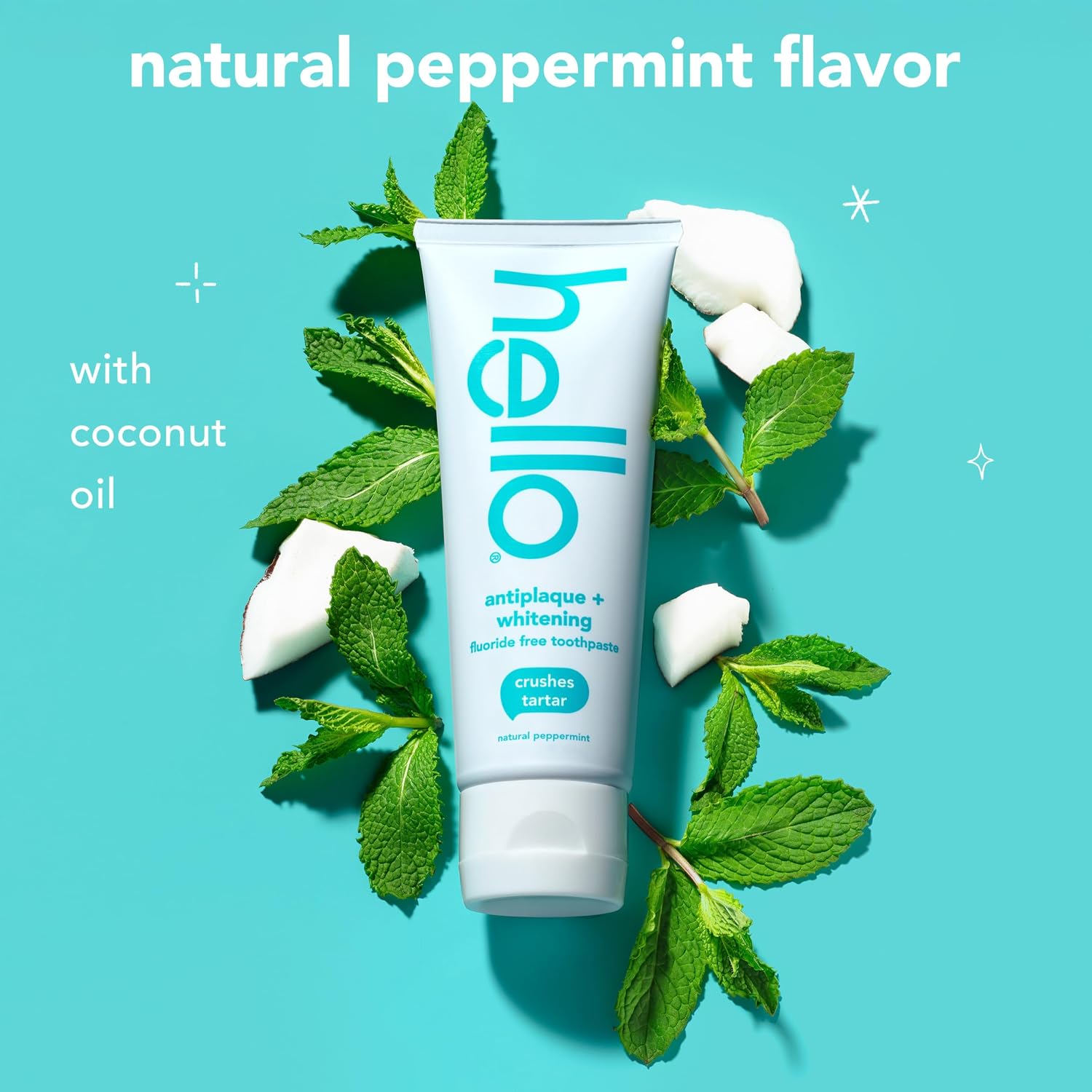 Hello Antiplaque and Whitening Fluoride Free Toothpaste, 5 Oz Tube, Whitening Toothpaste with Natural Peppermint Flavor and Tea Tree Oil, Crushes Tartar and Helps Remove Surface Stains, 3 Pack