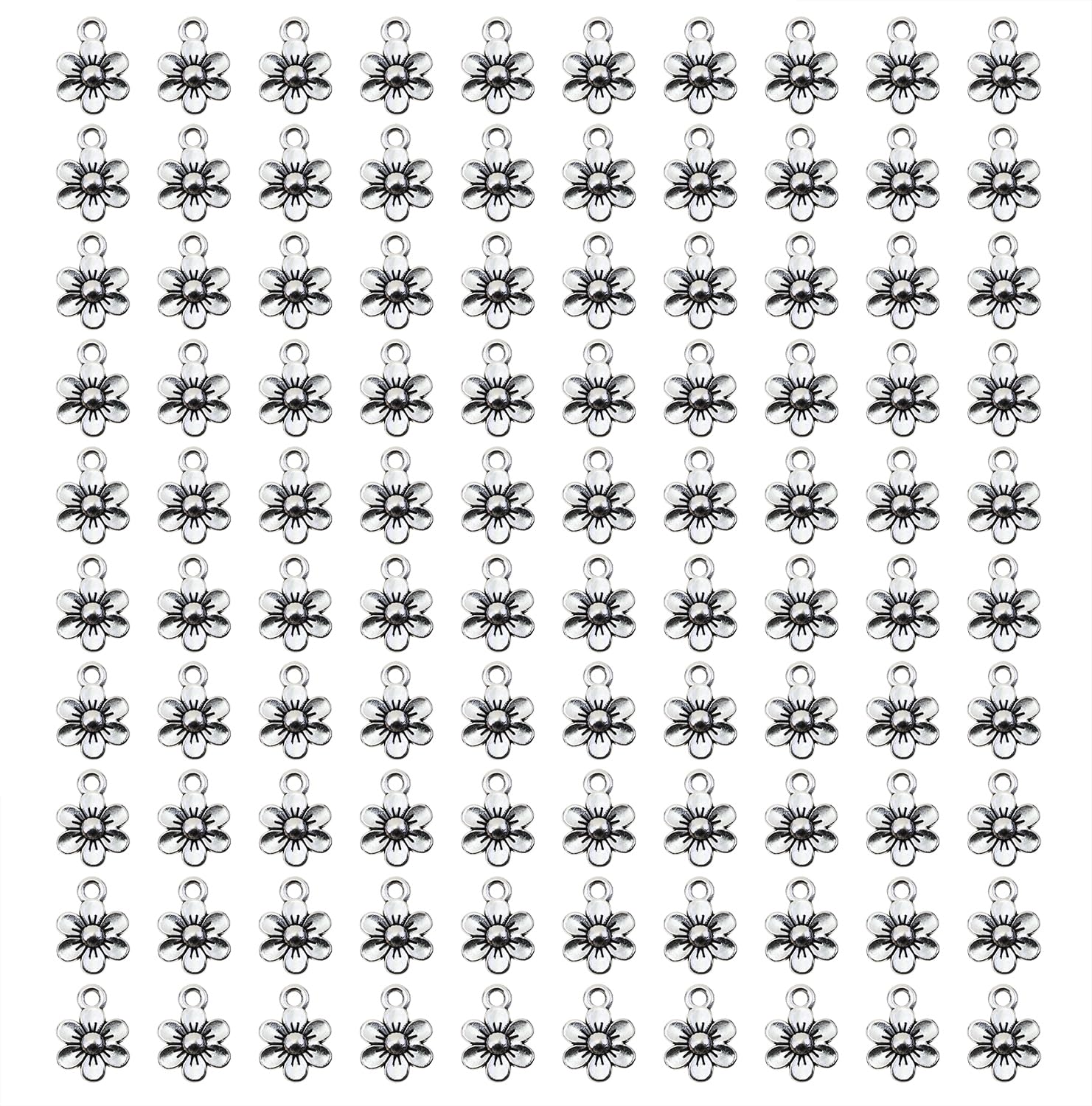 PPhtony Small Flower Charms Metal Vintage Pendant Charm Bead for Bracelet Earring Necklace Keychain Jewelry Making Cards Tags Crafting Supplies,