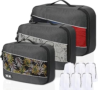 Compression Packing Cubes Travel Organizer, 9 Set Packing Cubes for Carry-on Luggage (3 Packing Cubes Luggage Organizer +6 Transparent Shoe Bags) for Travel Essentials Suitcase Organizer Bags