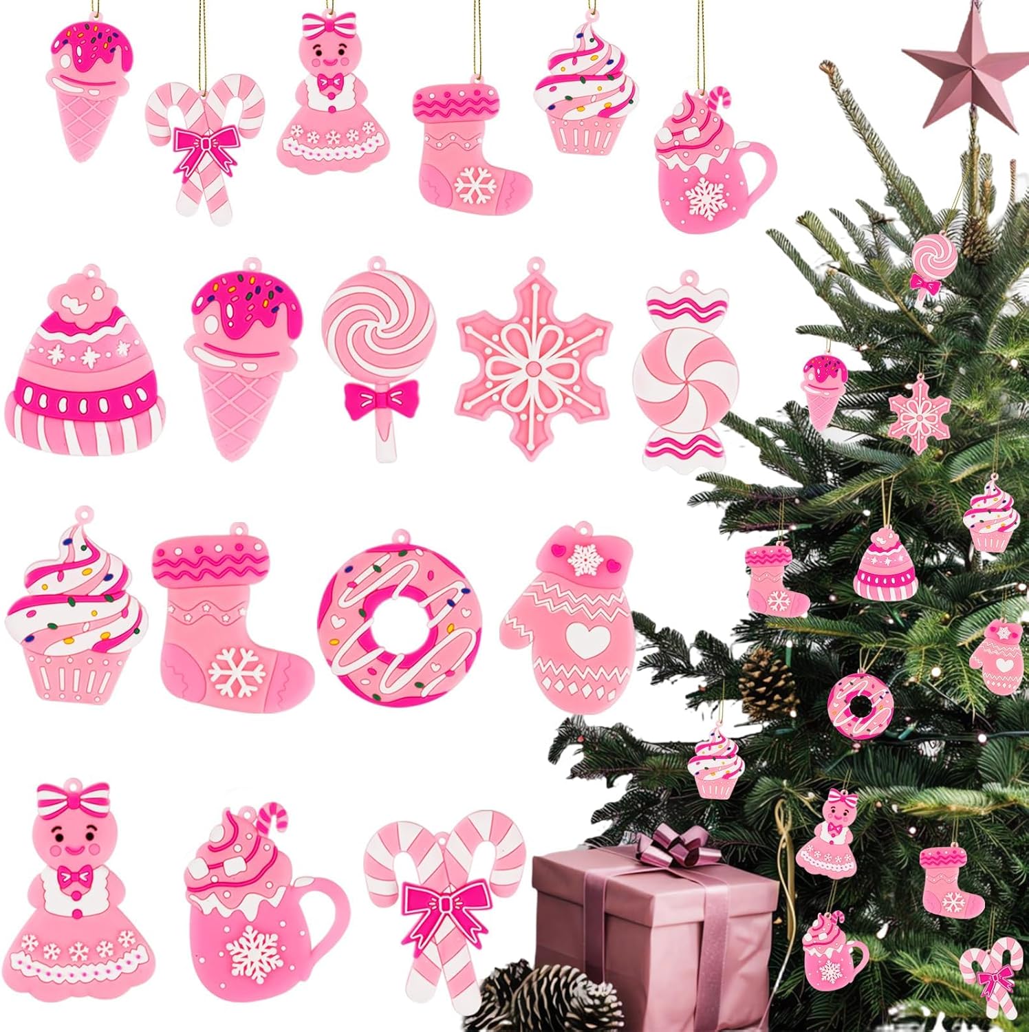 12pcs Pink Candy Ornaments for Christmas Tree Decorations Christmas