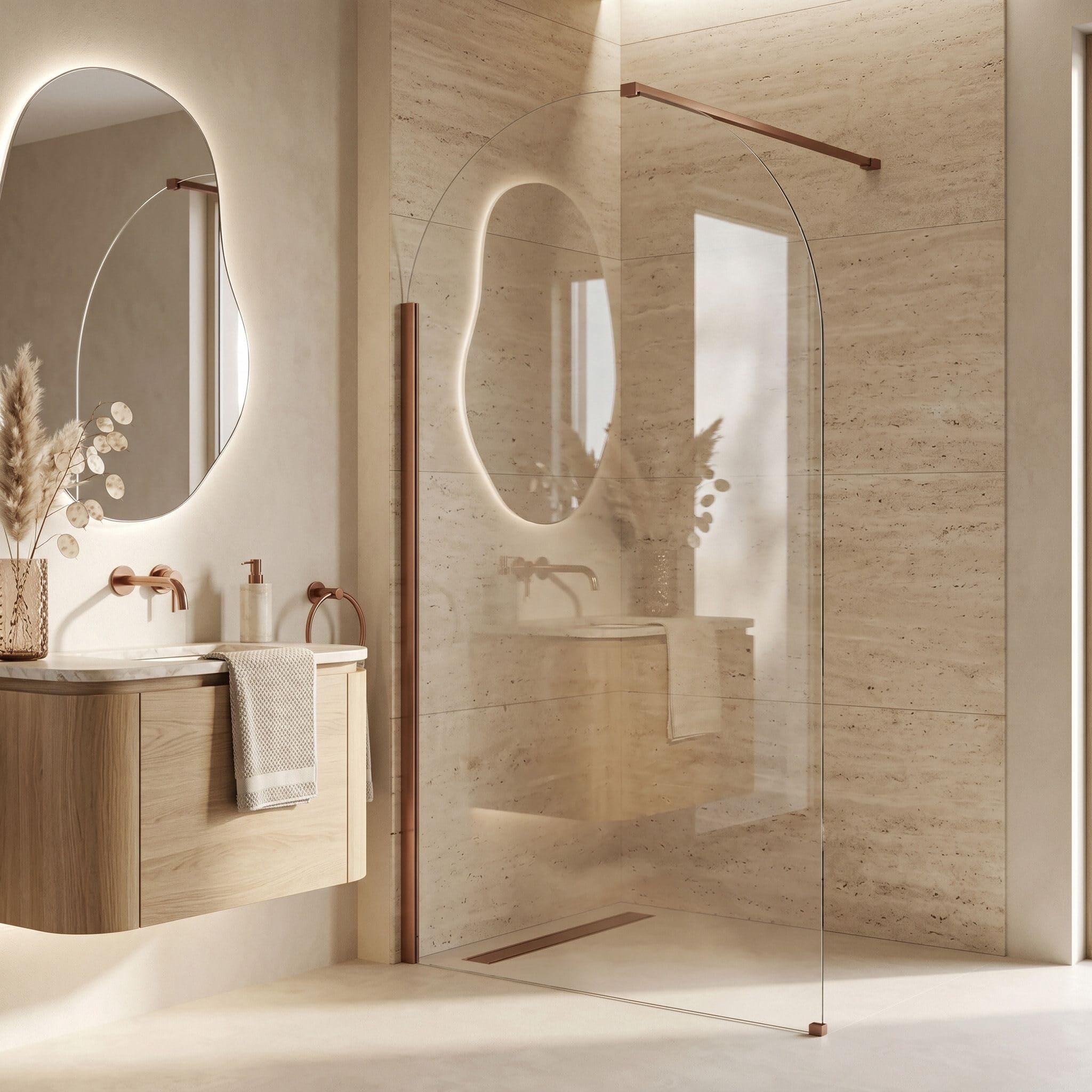 Rea - Ścianka prysznicowa Walk-In Heaven Brush Copper 120-0,8 x 120 x 200 cm