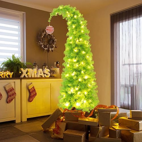 6FT Grinchs Christmas Tree with Flexible Branches - Whimsical Design Perfect for Yard, Includes Sturdy Stand for Outdoor & Indoor Use