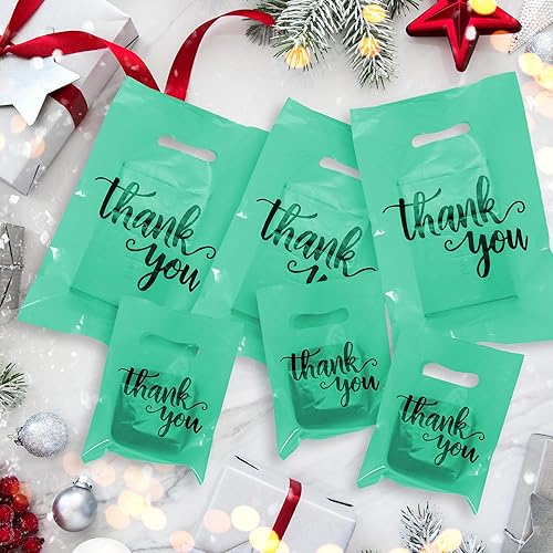 Miniatura 5 de 200 bolsas de agradecimiento, bolsas de mercancía verde menta a granel de 13.8 x 9.8 pulgadas, 11.8 x 7.9 pulgadas, 7.9 x 5.9 pulgadas, bolsas de