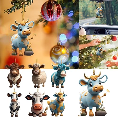 Miniatura 5 de Colgante de coche de vaca de dibujos animados 2023, decoración del árbol del hogar, adorno de árbol de Navidad, adorno para colgar en la pared de la