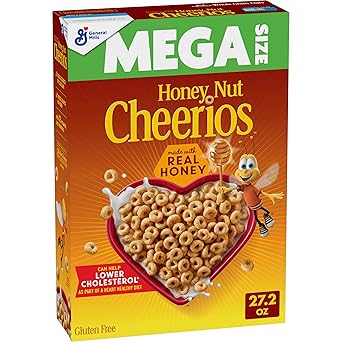Honey Nut Cheerios, Heart Healthy Gluten Free Breakfast Cereal with Whole Grain Oats, Mega Size, 27.2 oz