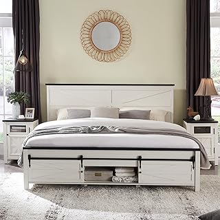 JXQTLINGMU King Bed Set with Barn Door Storage