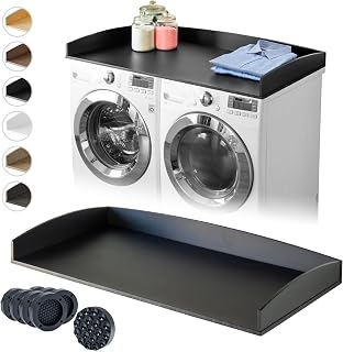 Nedura Washer Dryer Countertop w/Anti-Vibration Pads & Curved Edge Rails, Premium Bamboo Laundry Countertop, Washer Dryer Topper, Laundry Room Organization, Laundry Accessory, Designed in USA - Black