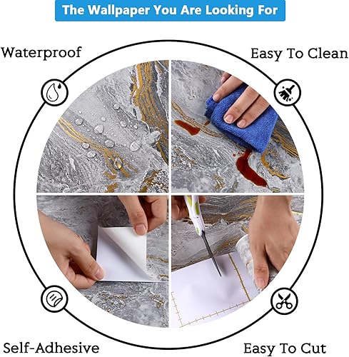 Miniatura 9 de CRE8TIVE Papel adhesivo de mármol gris dorado mate para encimeras, impermeable, 12 x 80 pulgadas, papel tapiz de mármol pizarra, despegar y pegar,