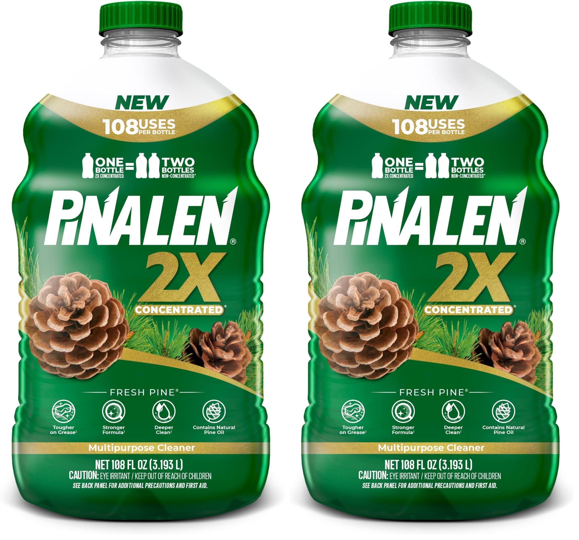 PINALEN 2X Max Aromas Concentrated Multipurpose Cleaner - Fresh Pine Scent - (2 Pack) 108 fl oz - All Purpose Cleaner for Kitchen, Bathroom, Floors & Outdoors