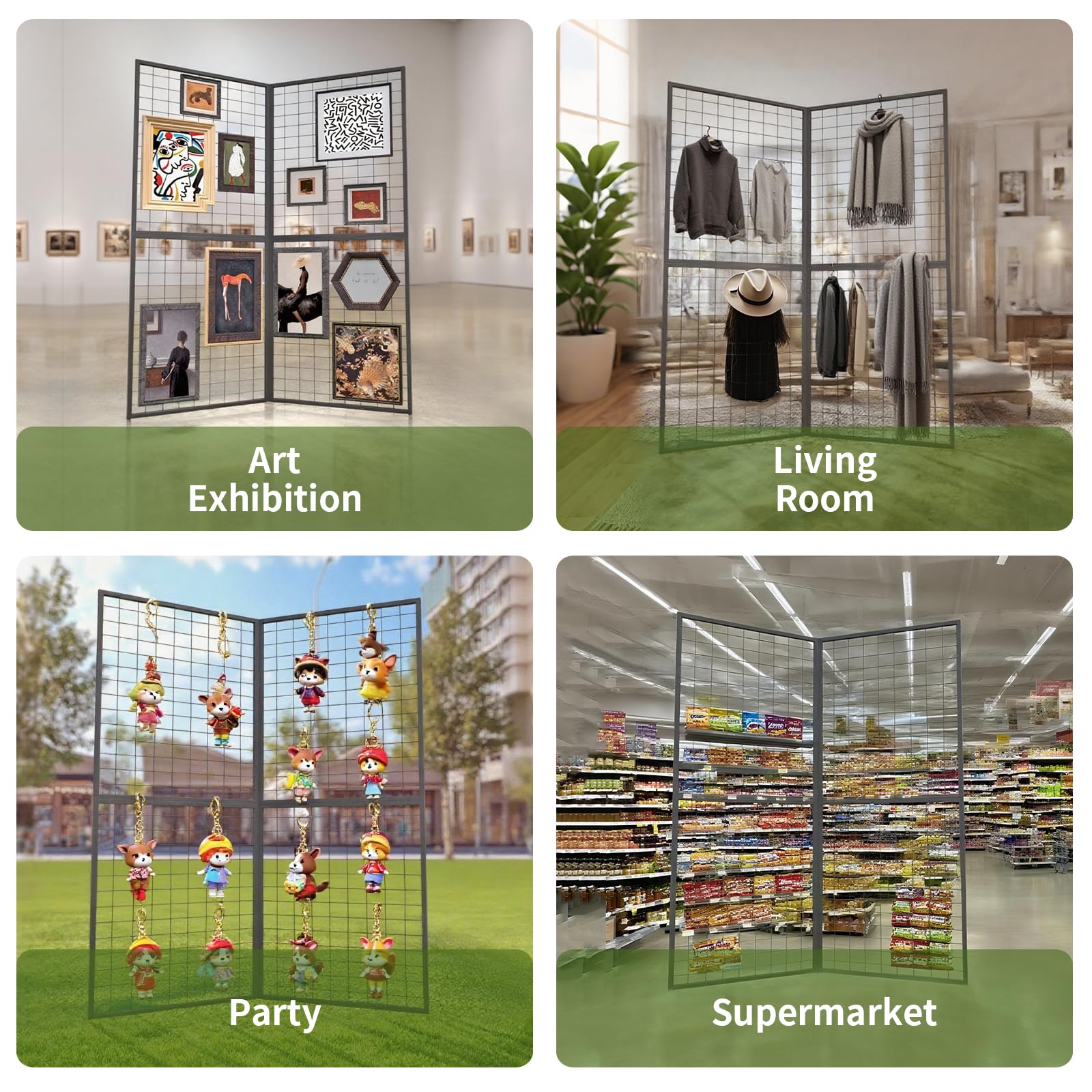 Faltbare Gitterwand-Präsentationstafel – 2 Stück 60 x 152 cm robuste Z-Einheit Drahtgitter-Wandpaneele für Einzelhandel, Messen, Pop-Up-Shop, vielseitiges Merchandiser-Display