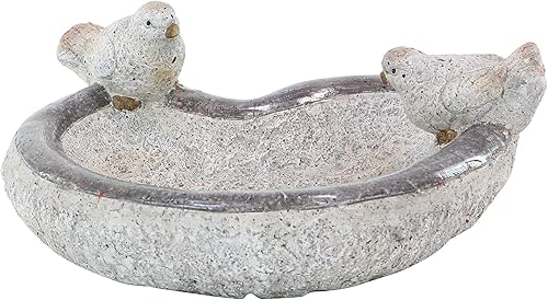 Deco 79 Polystone - Escultura decorativa de pájaro para jardín para interiores y exteriores, estatua de jardín con cuenco de baño, escultura al aire