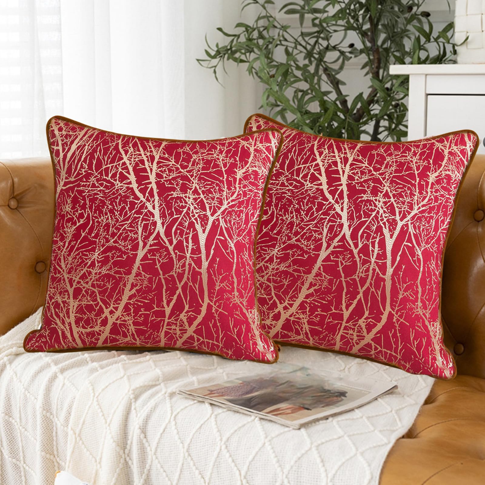 Traziewell Cushion Covers Red 18x18 inch Pack of 2 Gold Printed Decorative Pillow Cover Modern Pillowcases for Living Room Bedroom Sofa Bed 45 x 45 cm 711 — image 1