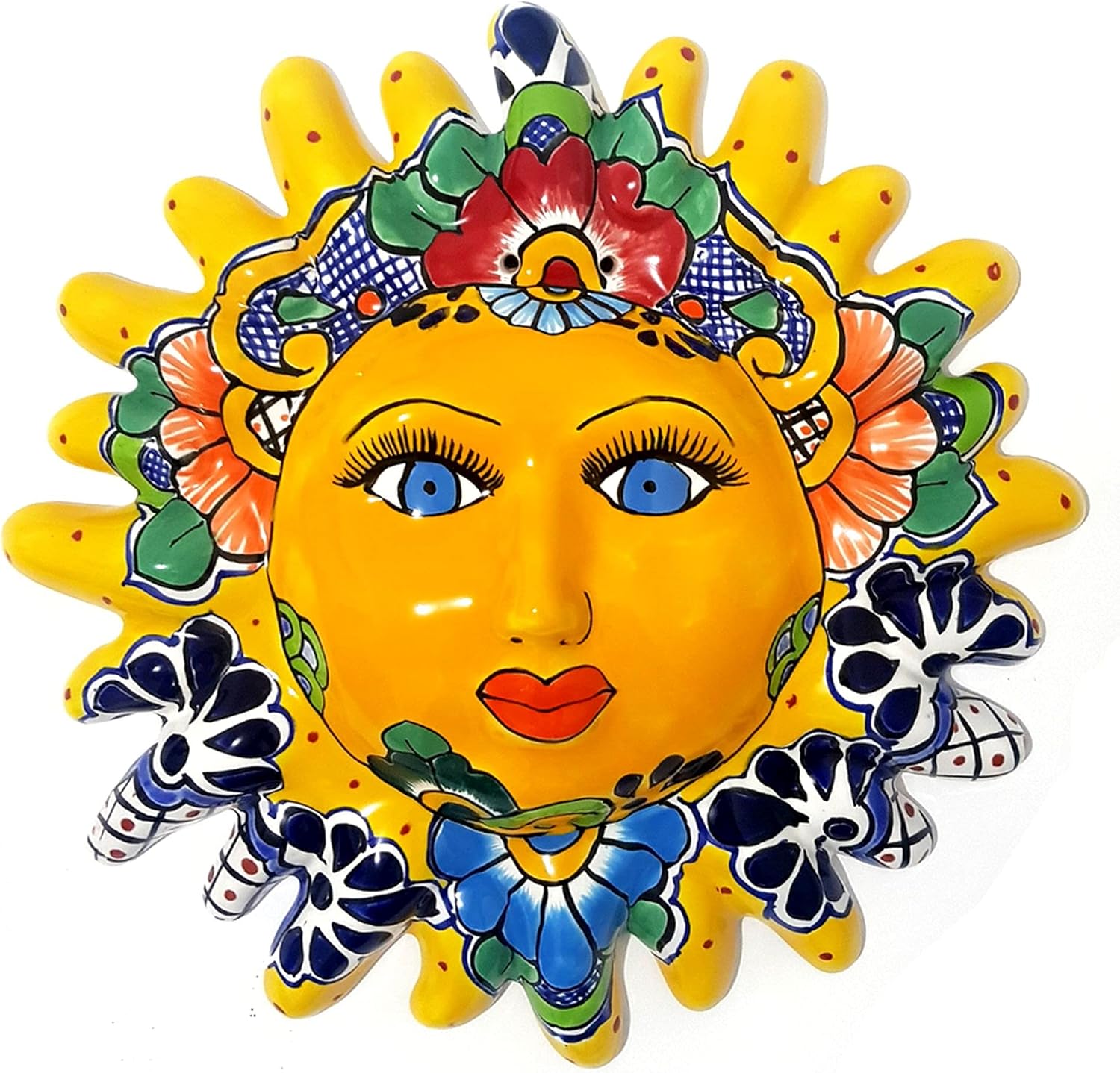 ARTESANO | Sun Face Mexican Talavera Ceramic Wall Hanging  12 Hand-Painted, Lead-Free Outdoor & Indoor Decor (Yellow)