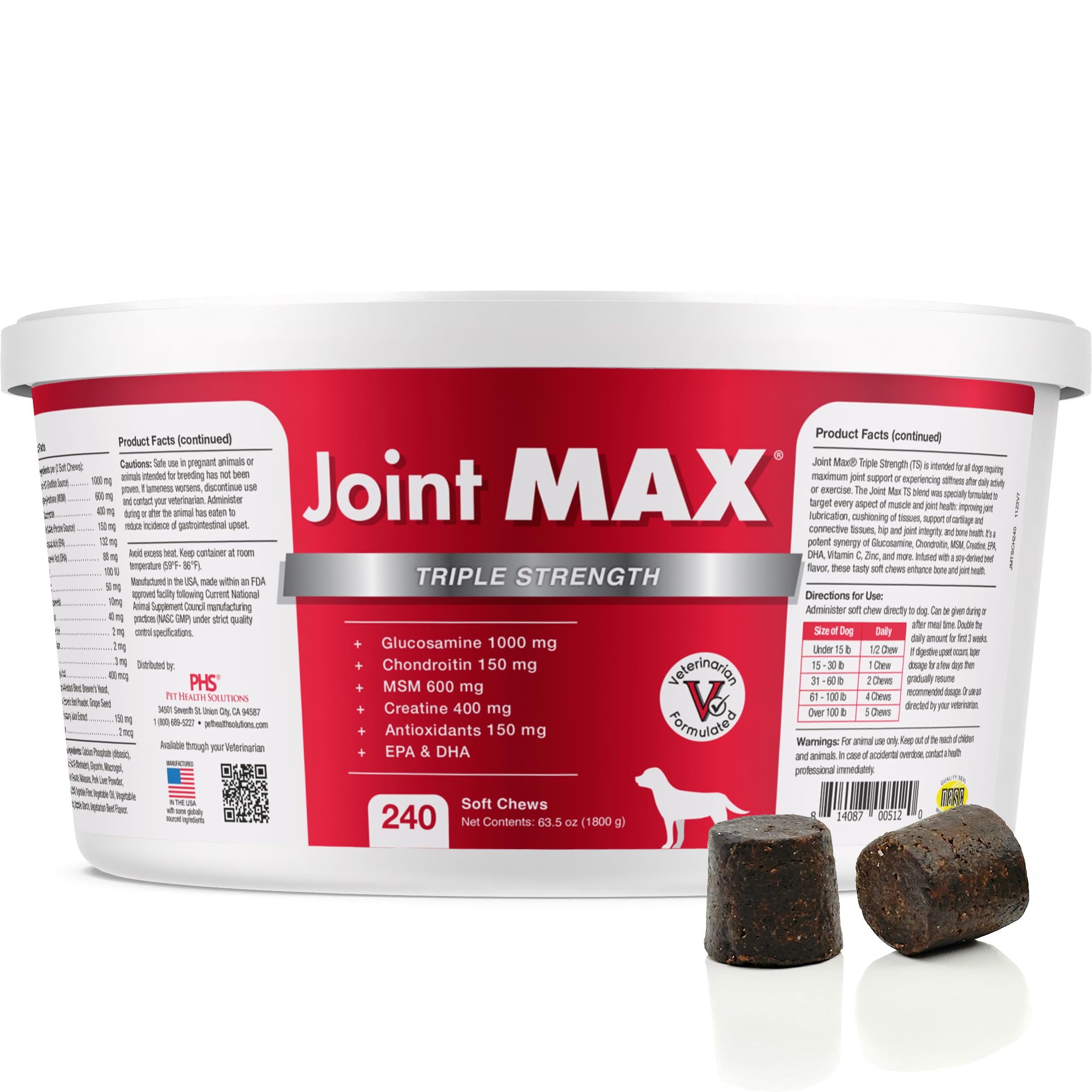 TS Joint Supplement Vet Formulated Pain & Inflammation Relief Treats Hip Dysplasia & Arthritis.Glucosamine, Chondroitin, Turmeric, MSM, HA, Creatine, Omega 3 EPA+DHA. All Dogs 240 Soft Chews