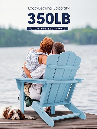 Vista 103 de KINGYES - Silla Adirondack plegable, sillas de patio de polietileno de alta densidad para todo tipo de clima, silla de césped con textura de madera