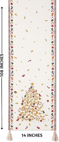 Miniatura 8 de Folkulture Caminos de mesa navideños de 108 pulgadas de largo para decoración temática navideña, camino de estilo rústico bohemio para decoración