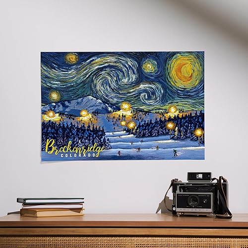 Miniatura 2 de Breckenridge, Colorado, estación de esquí con montaña, noche estrellada (impresión artística de galería giclée de 16 x 24 pulgadas, decoración de