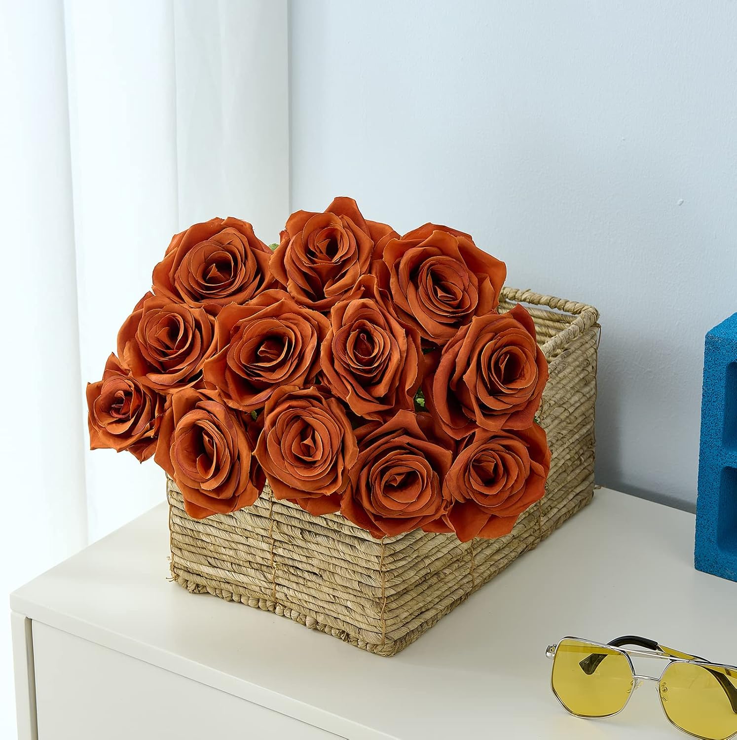 15pcs Burnt Orange Fake Roses Artificial Silk Flowers Faux Rose Flower Long Stems Bouquet for Arrangement Wedding Centerpiece Party Home Kitchen Decor(VASE NOT Included) - Image 3