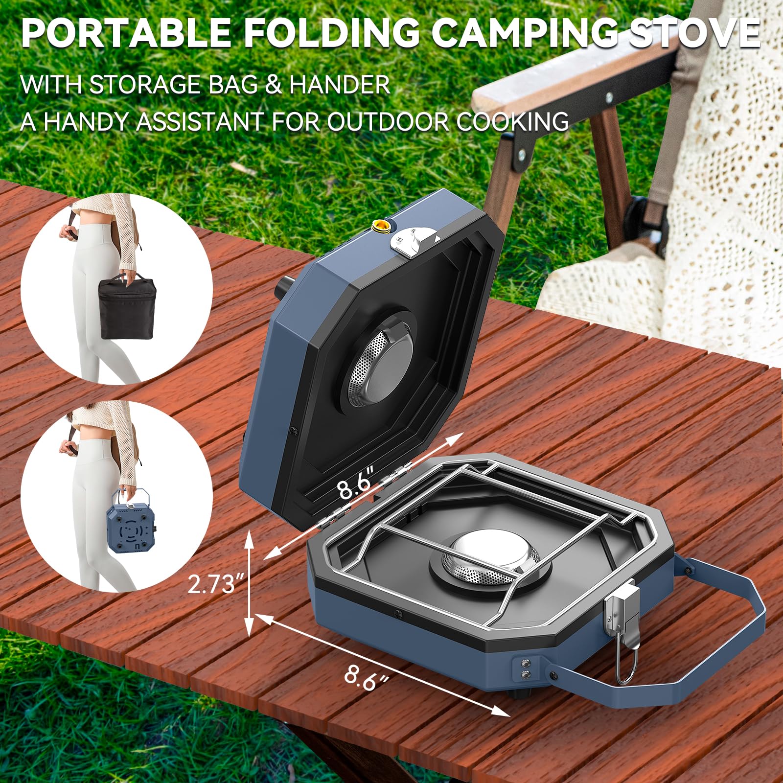 2 Burner Folding Camping Stove, Portable Propane Camp Stove with Total Griddle Grates and Carrying Bag, 16,000 BTU, Two Adjustable Burners & Piezo Ignition for Camping, Outdoor Cooking BBQ Tailgating