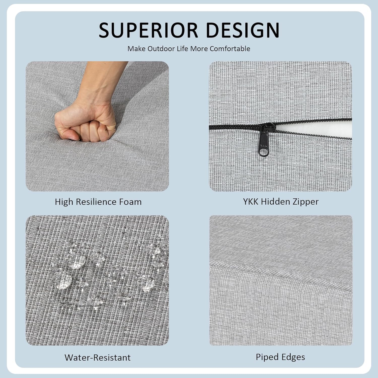 24x27.5 Inch Outdoor Deep Seat Cushions Set of 2,Thick High-Density Foam, Water-Resistant, Piped Edges & YKK Hidden Zipper for Patio Furniture,Stone Gray