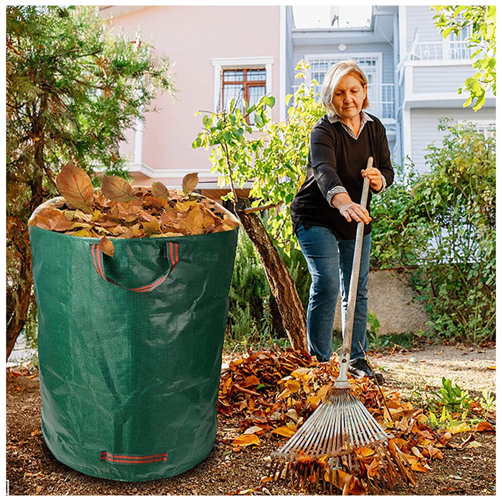 Gartensäcke Gartenabfallsack mit Griffen120L/272L/300L/400L/500L Laubsack für Gartenabfälle, UV-Stabil und Wasserabweisend für Gras Laub Gartenabfall Grünschnitt (Color : 3pcs, Size : 500L)