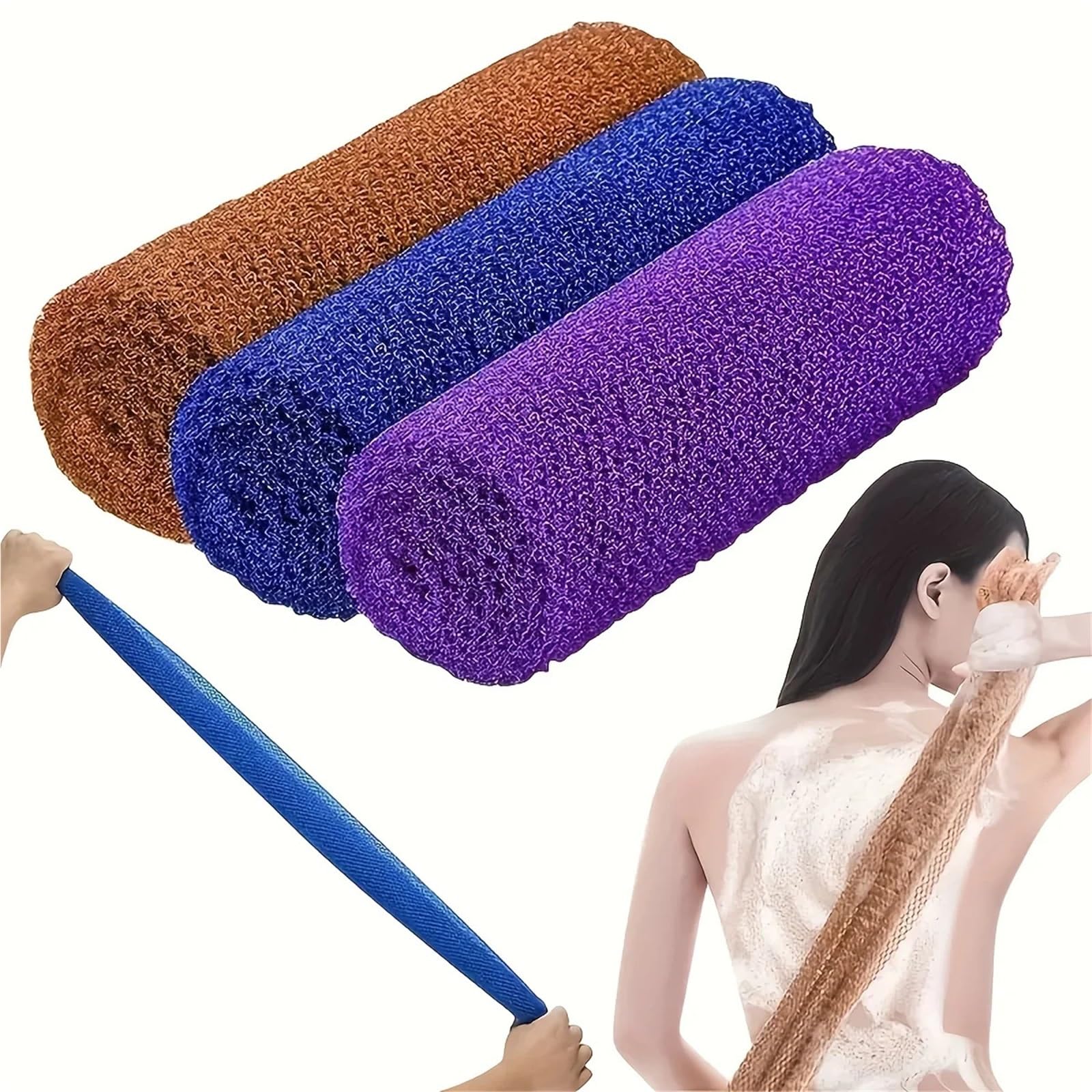 Esponja De Red Toalla exfoliante larga de nailon, red exfoliante, esponja de baño, paño for la espalda, ducha, cuidado de la piel, toalla exfoliante corporal(2PCS blue)