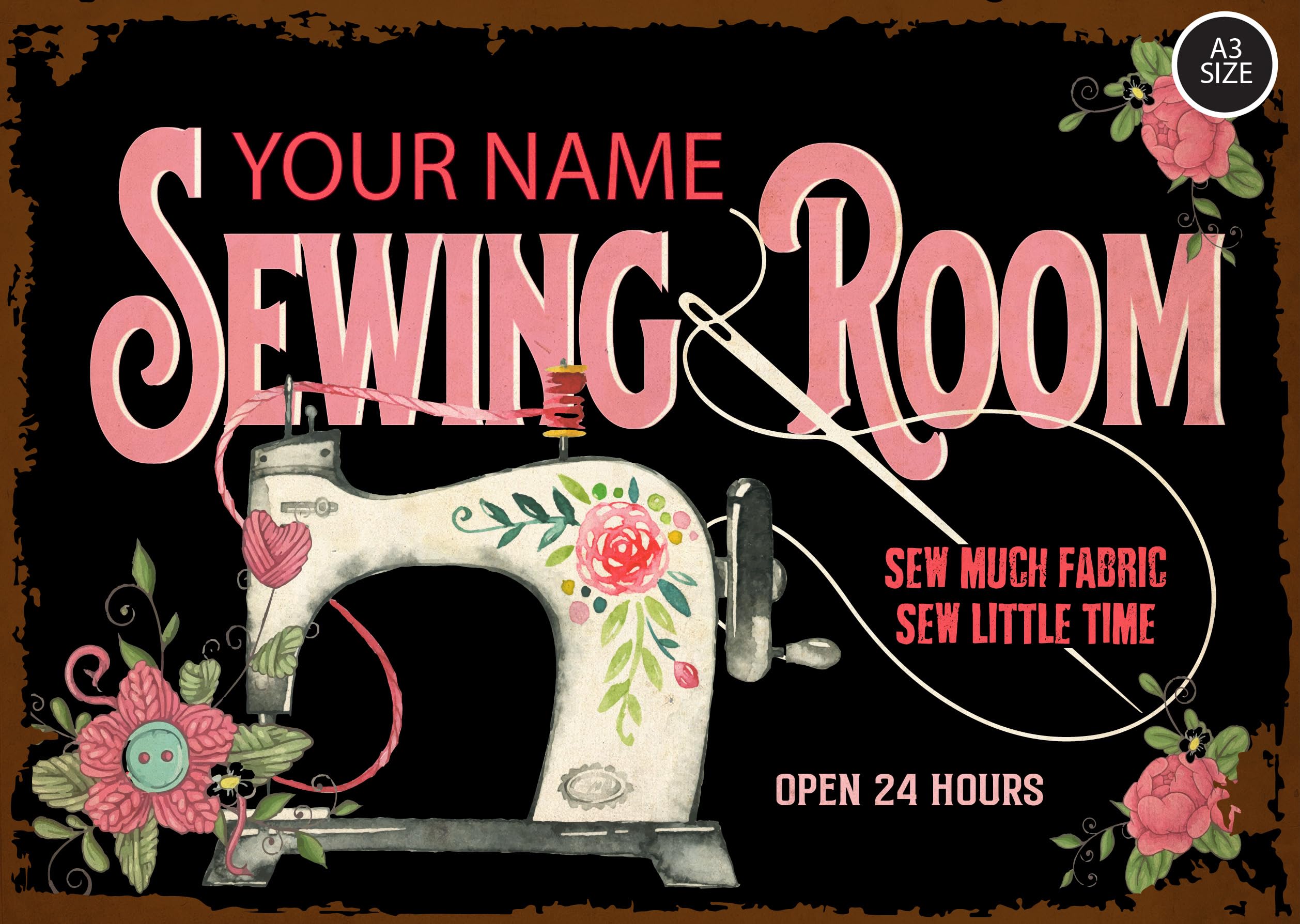 ELITEPRINT Personalised Sewing Room Sign Craft Room Custom Gift Wall Decor Metal Plaque - Wall Art Decorations (A3 (42cm x 29.7cm)) 0044-B