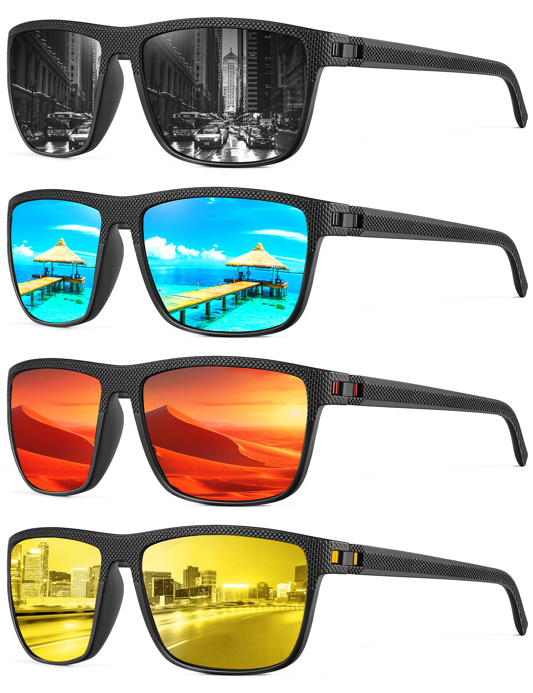 NSSIW Mens-Sunglasses Polarized Sunglasses Men : Classic Sun Glasses with UV Protection for Driving Fishing Golf 4 Packs