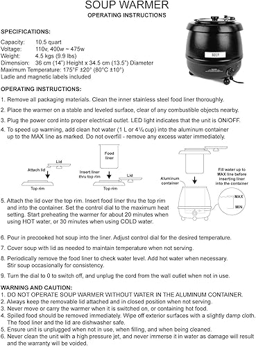 Miniatura 5 de Excellanté - Calentador de sopa de acero inoxidable de 10.50 cuartos de galón, color negro