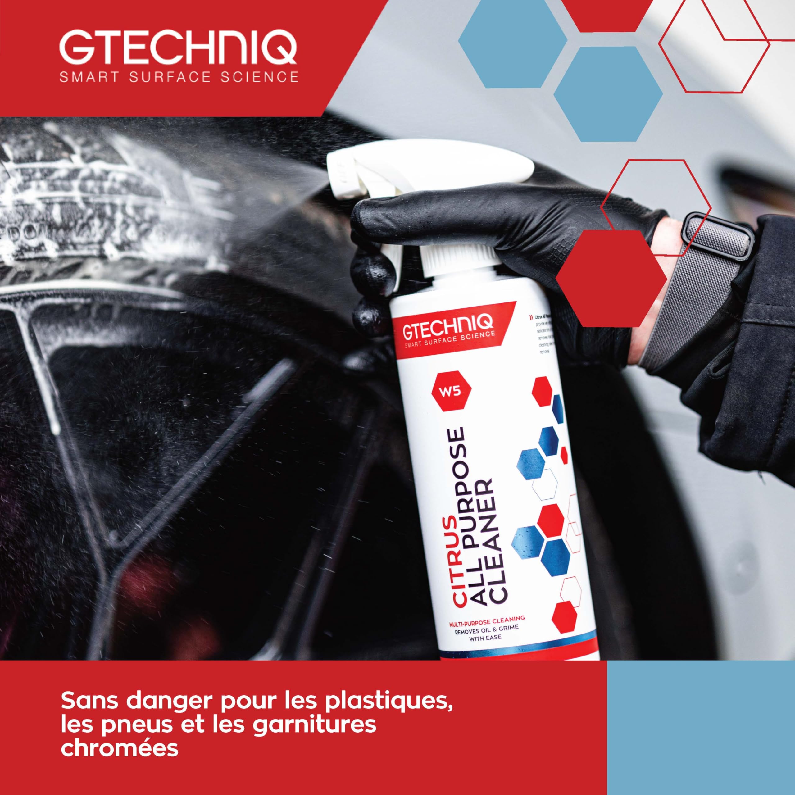 Gtechniq W5 Citrus Nettoyant tout usage 500 ml - Élimine facilement graisses, saleté et taches tenaces, sans danger pour les cires et les protection céramique - pour l’automobile et la maison -