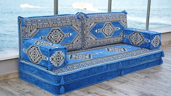 Blue Turkish Floor Seating, Meditation Reading Sofa, Arabic Majlis, Oriental Floor Cushion, Sectional Sofa, Tradional Design Arabic Sofa, Sofa Bed