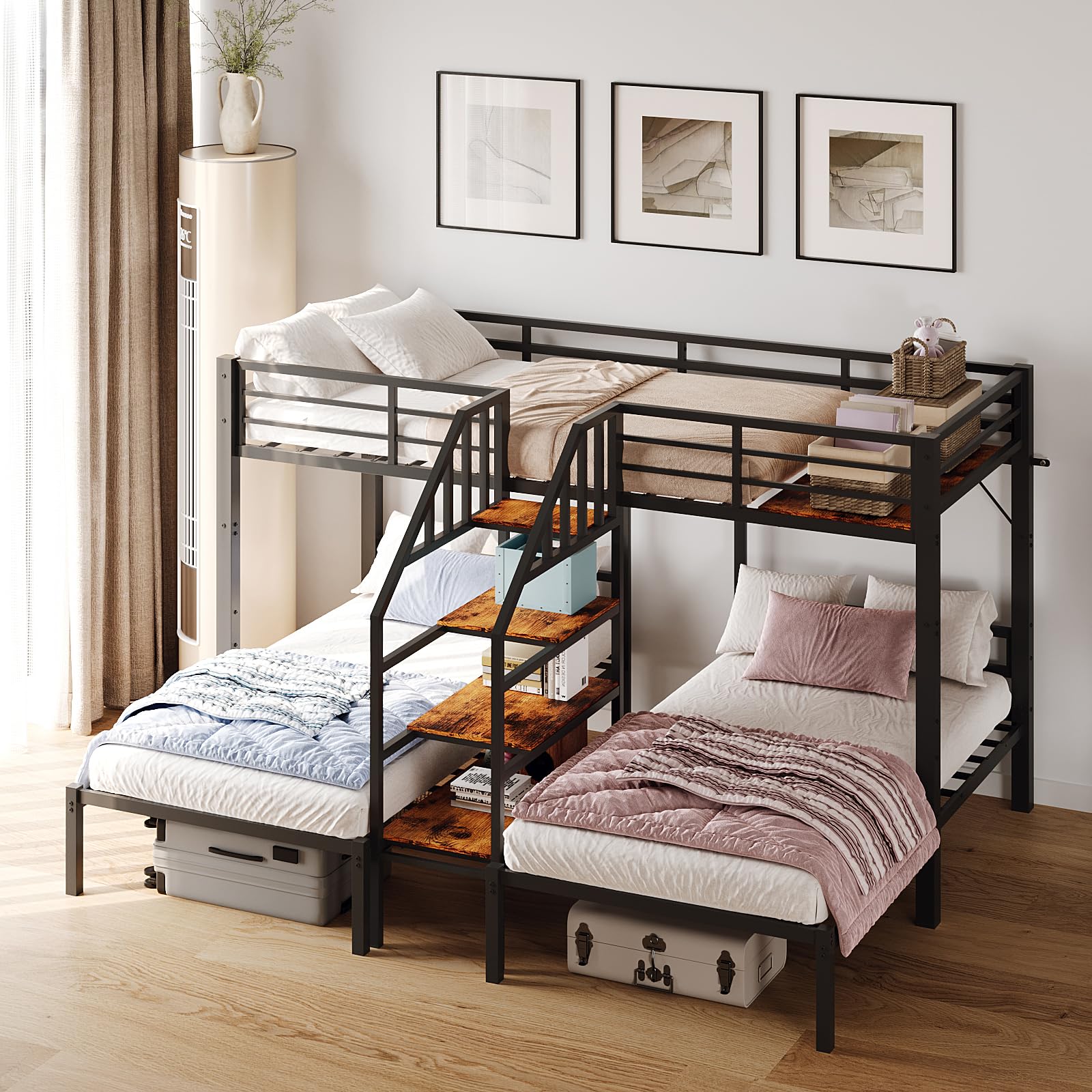 Bonnlo Metal Triple Bunk with Stairs