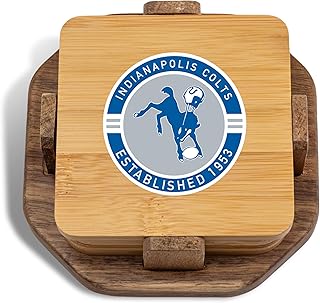 The Memory Company Officially Licensed NFL - Indianapolis Colts 4-Pack Wood Inlay Coaster Set with Holder