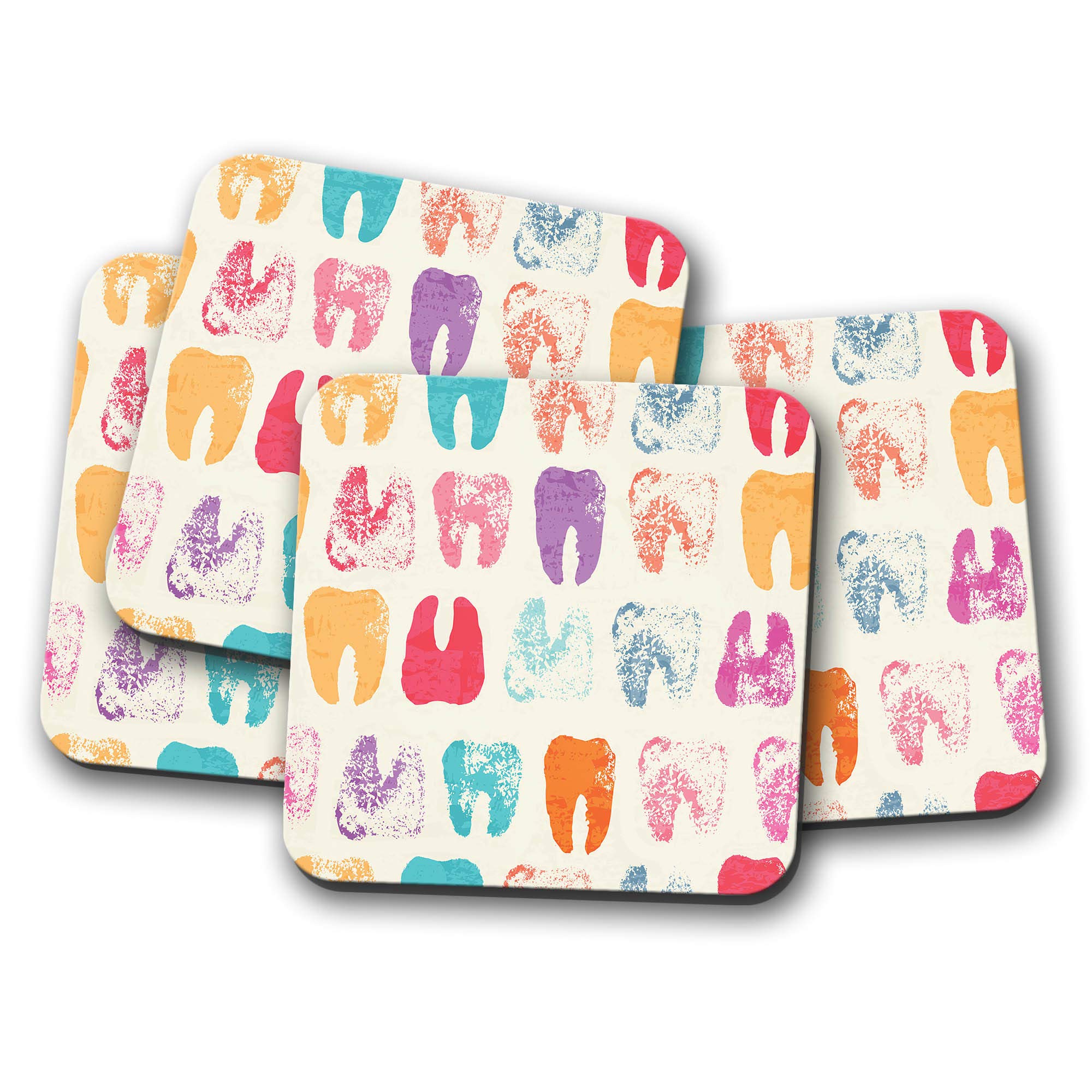 Destinationvinyl Multicolor 4 Set - Funky Teeth Drinks Coaster - Dentist Dental Surgery Tooth Fun #8478