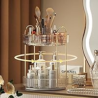 Vista 9 de YCIA&DONE Organizador de maquillaje giratorio para tocador, almacenamiento de maquillaje de gran capacidad, estante para el cuidado de la piel