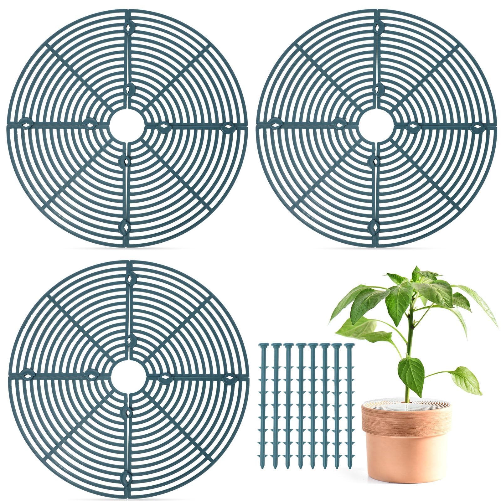 Blumentopfgitter 30 CM,3 Stück Abdeckung Blumentopf Schutz,Schneidbare Blumentopfgitter mit Tiefen Pfählen,Gitter für Blumentöpfe für Katzensicher Schützt die Pflanzeerde vor Tieren und Kindern