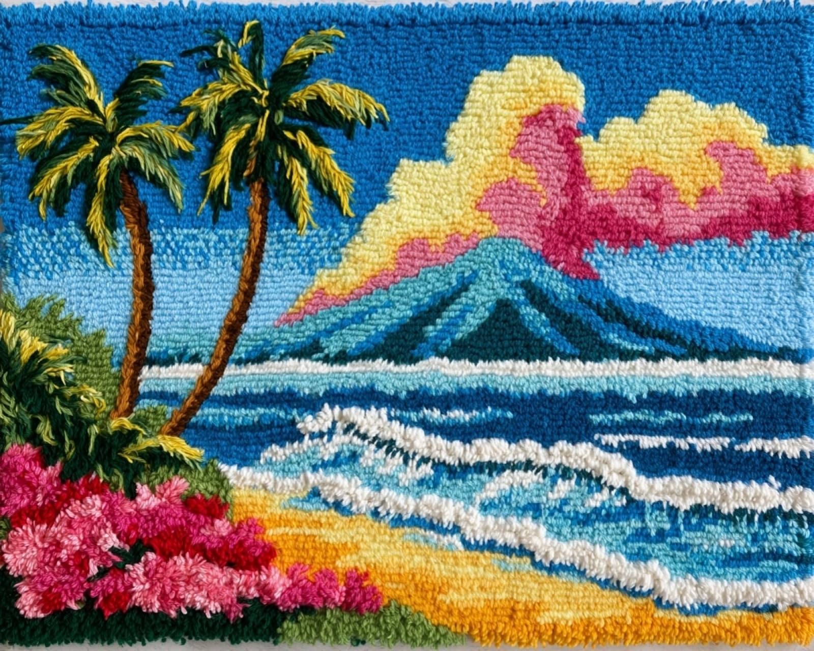Wallphantom Hawaiian Landscape Latch Hook Kits For Adults Beginners Rug,