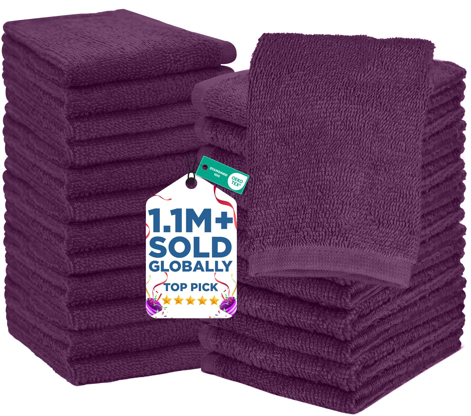 DAN RIVER 24 Pack Wash Cloths for Showering [12x12] - 100% Cotton Washcloths Premium Quality Flannel Face Cloths for Bathroom, Highly Absorbent and