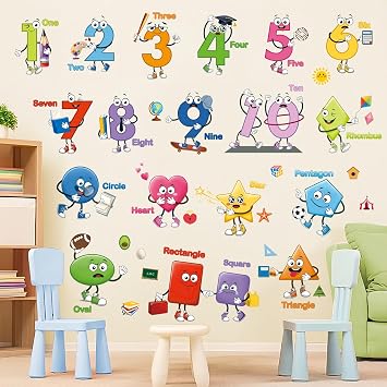 decalmile Colorful Shapes Numbers Educational Learning Wall Decals Stickers