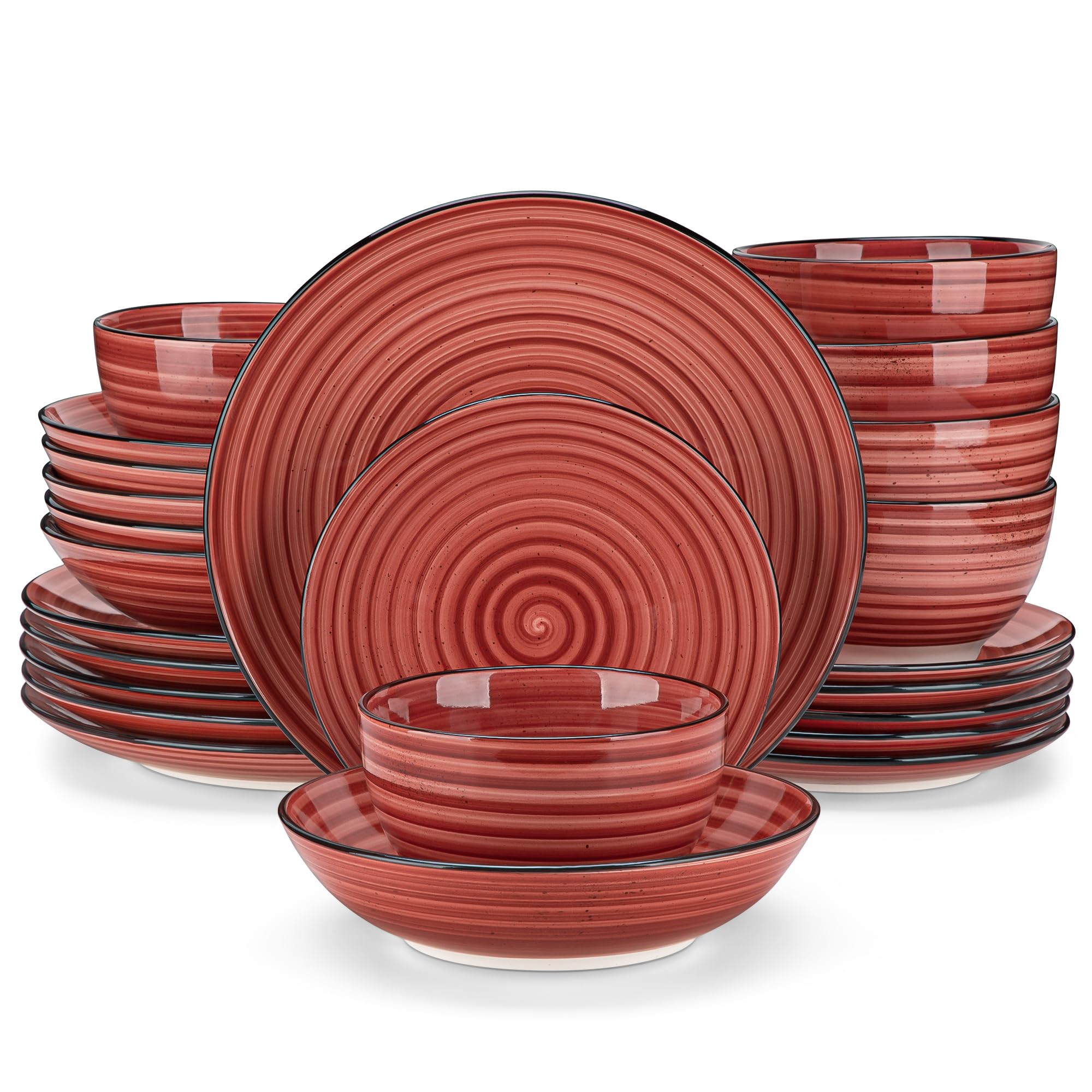 vancasso Candy 24 Piece Dinnerware Set, Double Sided Hand Painted Stoneware Dinner Set for 6 with 6 Dinner Plates, 6 Dessert Plates, 6 Soup Plates and 6 Bowl