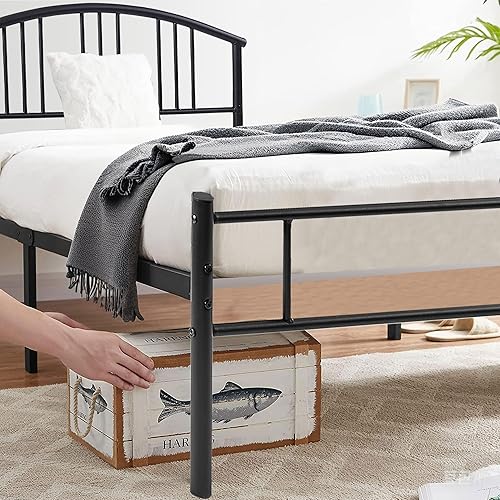 Miniatura 25 de VECELO Base de cama de tamaño individual con cabecera y estribo, base de colchón de plataforma metálica, listones de acero resistente, no necesita