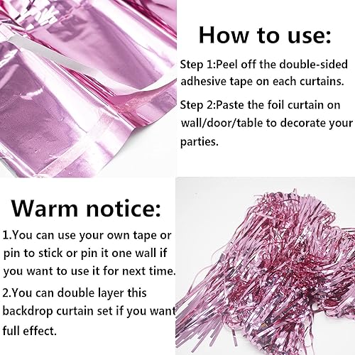 Miniatura 4 de Cortina de fondo con flecos rosas para decoración de fiestas, 6.5 x 6.5 pies, paquete de 2 unidades, telón de fondo rosa LILF para decoración de
